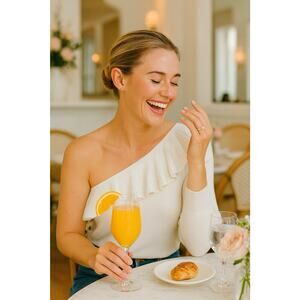 Rebecca Minkoff Stacey One Shoulder Ruffle Top - L Ivory Bridal Capsule Knitwear